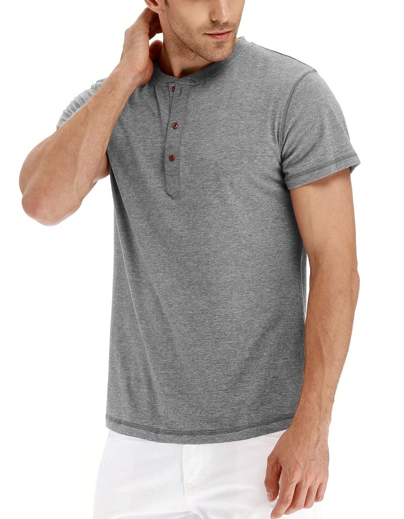 NITAGUT Mens Fashion Casual Front Placket Basic Short Sleeve Henley T-Shirts (2XL, 02 Light Gray) - Image 3